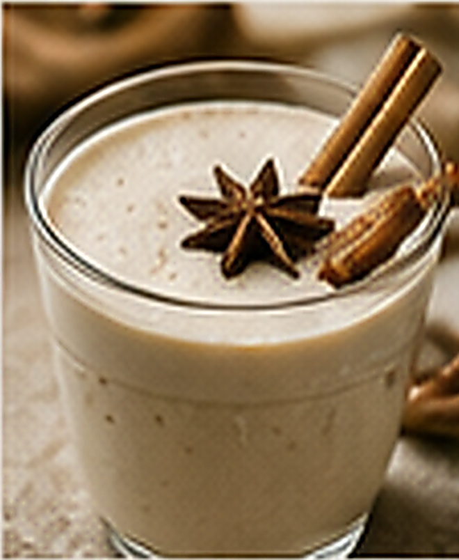 Vaso de coquito con canela y anís estrellado